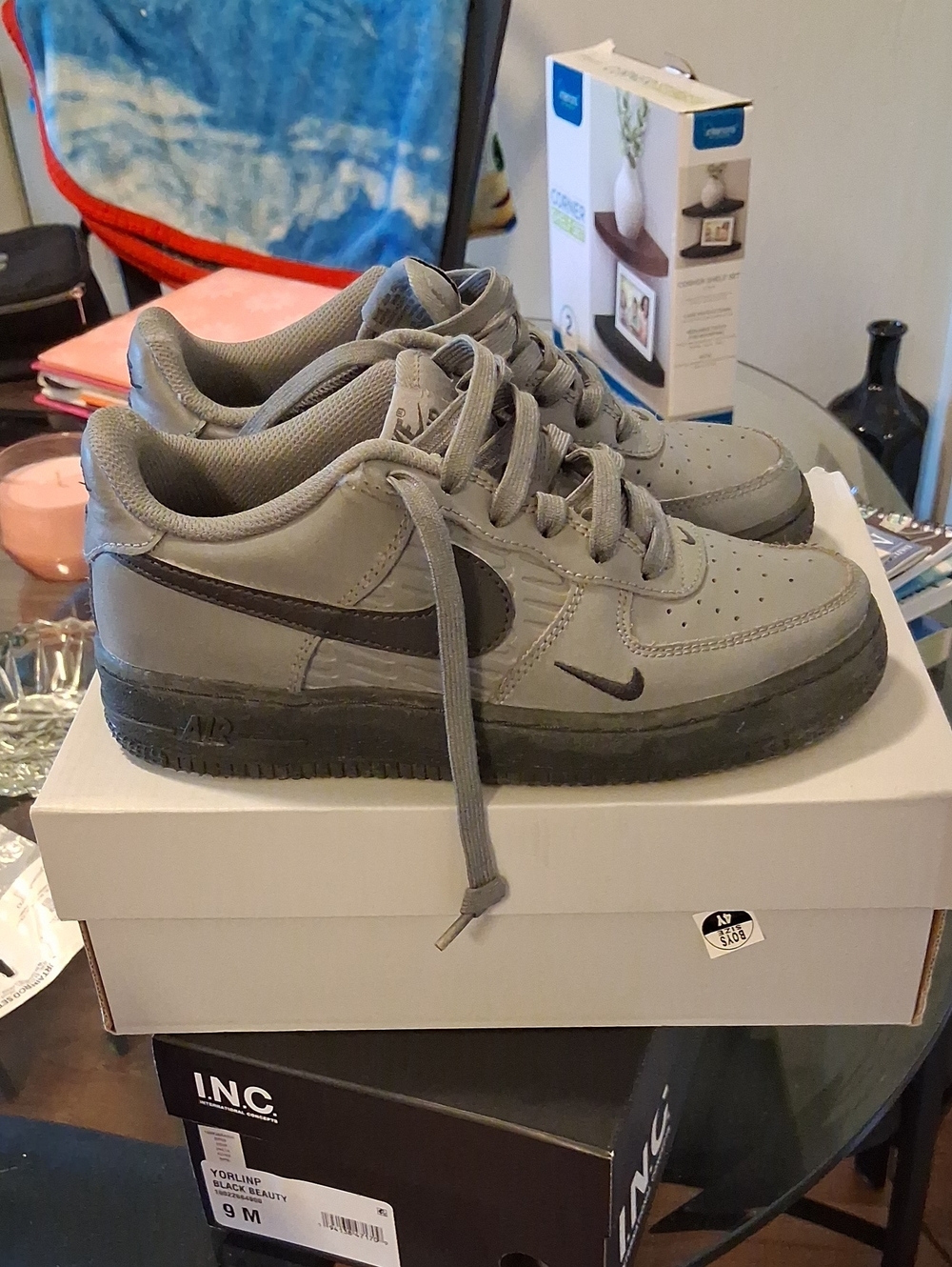 Kids Gray Low-Top Sneakers with Black Swoosh